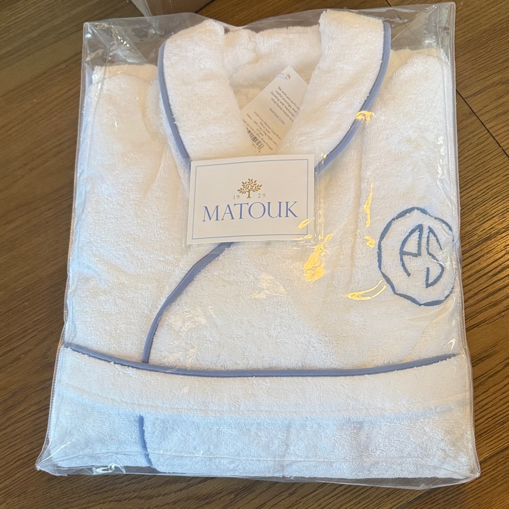 Matouk Plush White Robe with Blue Accents (Monogrammed…PS)